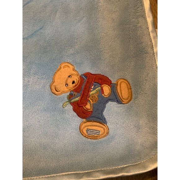 JBT Vintage Blue Baby Blanket With Teddy Bear Embroidery 30 x 40" - Picture 1 of 4